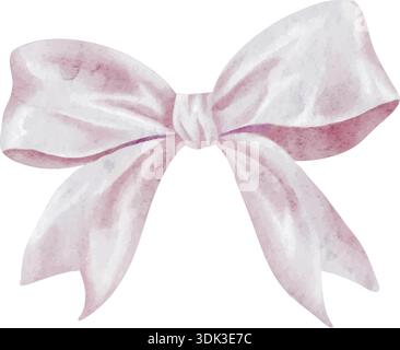 Un joli noeud en satin rose, dessiné à la main à l'aquarelle, vecteur Illustration de Vecteur