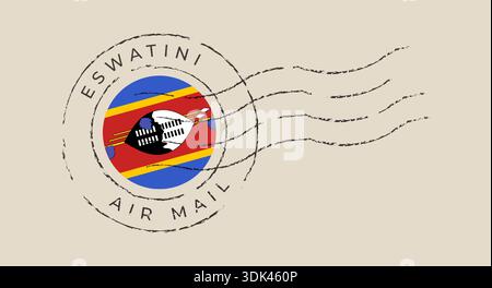 Drapeau officiel Eswatini timbré Air mail timbre postal pour le concept de voyage international et de communication globale.. Illustration de Vecteur