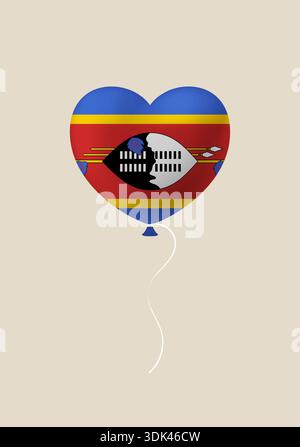 Drapeau Eswatini dans un ballon en forme de cœur flottant doucement, symbolisant l'amour, le patriotisme et la fierté nationale pour la Nation africaine. Illustration de Vecteur