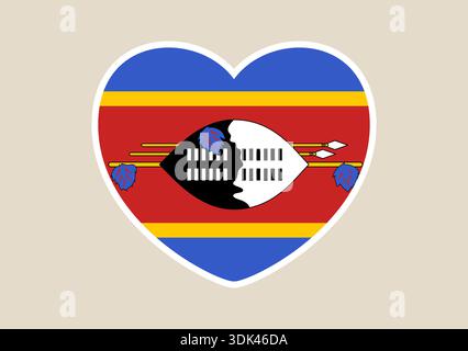 Vibrant design du drapeau national Eswatini en forme de coeur, symbolisant l'amour patriotique et la fierté pour le pays. Illustration de Vecteur