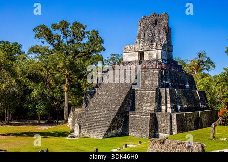 Temple des masques, ruines antiques de temple maya, Tikal, Guatemala, Amérique centrale Banque D'Images