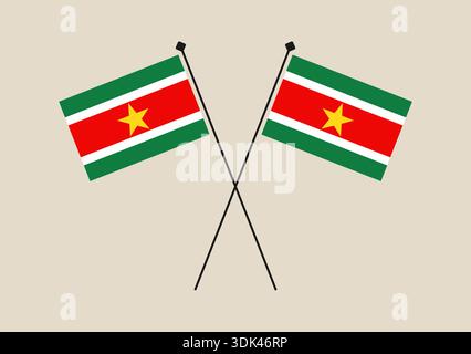 Deux drapeaux nationaux croisés du Suriname sur des Polonais illustrant le partenariat et le patriotisme dans un style graphique vectoriel plat. Illustration de Vecteur