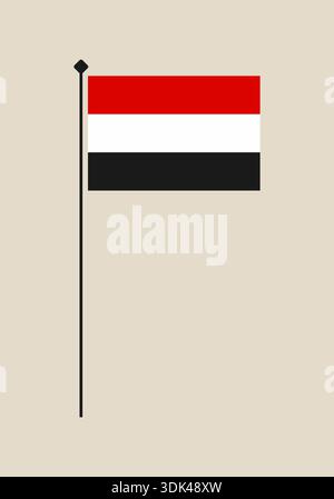 Illustration vectorielle simple du drapeau national du Yémen agitant fièrement sur un poteau pour la conception patriotique .. Illustration de Vecteur