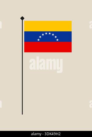 Drapeau minimaliste Venezuela volant sur le pôle, un symbole national vibrant de la République sud-américaine.. Illustration de Vecteur