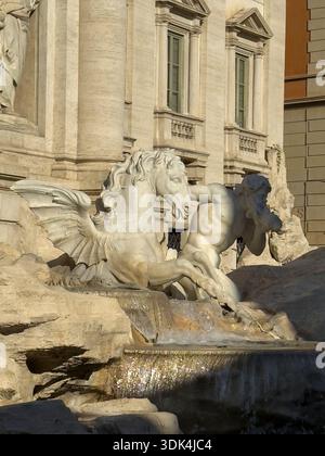 La fontaine de Trevi de style baroque conçue par Nicola Salvi montre Oceanus, le Dieu de l'eau, entouré de tritons et d'hippocampes. - Rome, Italie Banque D'Images