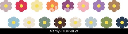 Icônes de fleurs plates dans seize couleurs tendance Illustration de Vecteur