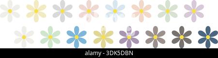 Icônes de fleurs plates dans seize tons pastel et ombragés Illustration de Vecteur