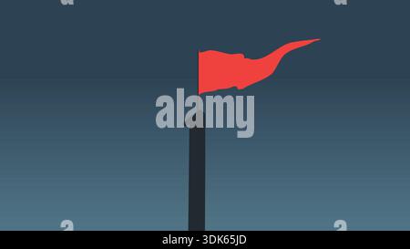 Drapeau rouge simple sur un poteau contre un fond de ciel silencieux Illustration de Vecteur