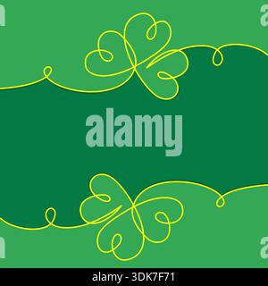 Bordure de cadre supérieure et inférieure en Trefoil Outline Drawing et en papier Cut Copy Space Template. Illustration vectorielle isolée cartes de voeux de printemps, invitation ou bannière, dépliant, étiquette Illustration de Vecteur