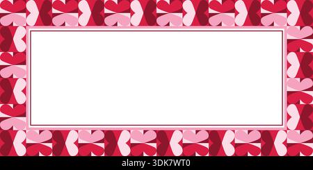 Une bordure rouge et rose romantique à motif coeur entoure un espace blanc propre. Ce cadre décoratif est parfait pour les cartes de Saint-Valentin, invi de mariage Illustration de Vecteur