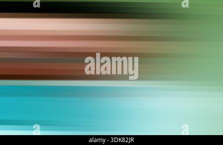 Fond de flou de mouvement horizontal abstrait, palette beige saumon vert turquoise cyan, effet de vitesse, toile de fond dynamique Banque D'Images