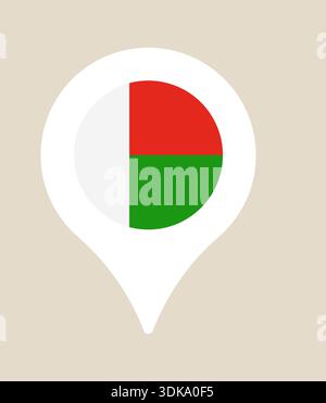 Madagascar Flag Map Marker icône pointant l'emplacement sur la carte globale numérique pour la conception de la géographie de navigation de voyage. Illustration de Vecteur