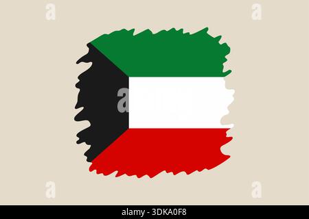 Drapeau national du Koweït en style abstrait irrégulier coup de pinceau symbolisant l'identité du moyen-Orient, le patriotisme et le patrimoine dynamique. Illustration de Vecteur