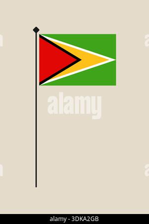 Vibrant drapeau national guyanais debout fièrement sur un pôle, symbolisant le patriotisme et l'identité sud-américaine. Illustration de Vecteur