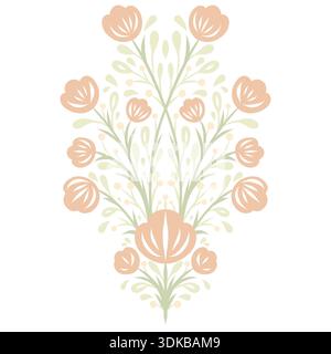 Illustration de bouquet floral d'inspiration scandinave dans des couleurs pastel douces. Style d'art folklorique minimal idéal pour l'art mural, la décoration à la maison, la papeterie, mariage Illustration de Vecteur