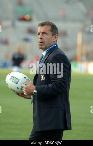 Marseille, France 12 septembre 2007 : Coupe du monde phase de groupes Italie vs Roumanie. Les Italiens gagnent avec 24-18.L'entraîneur italien français Pierre Berbizier. Banque D'Images