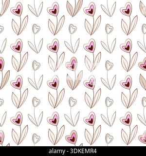 Modèle sans couture de fleurs et de coeurs roses Illustration de Vecteur