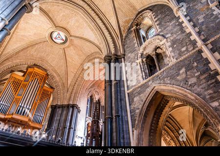 Aperçu particulier avec grand orgue, vue intérieure de la cathédrale de Christchurch, à Dublin, Irlande, église médiévale construite au 11ème siècle. Banque D'Images