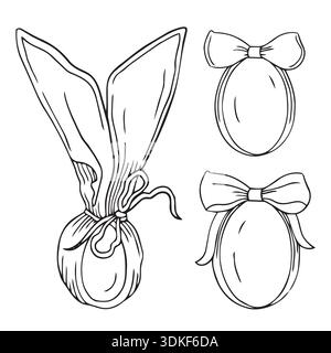 Illustration dessinée à la main d'oeufs de Pâques avec un arc dans un style graphique détaillé d'esquisse isolé sur fond blanc Illustration de Vecteur