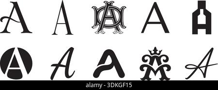 Lettre a logo Designs police monogramme typographie initiale emblème logotype élégant et moderne. Parfait pour marquer des cartes de visite papeterie sites Web et Illustration de Vecteur