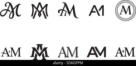 La collection de logo Letter AM comprend le symbole d'icône monogramme et le signe. Conception vectorielle initiale de logos AM pour l'emblème d'identité de marque d'entreprise marque d'entreprise. Mo Illustration de Vecteur
