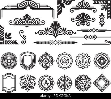 Ensemble d'ornements calligraphiques vectoriels et de fleurs. Séparateurs, bordures, cadres et conceptions de coins. Idéal pour les logos, monogrammes et modèles. Vintage, Illustration de Vecteur