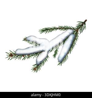 Une branche d'épinette dans la neige. Une illustration d'aquarelle dessinée à la main. Elément isolé. Un élément de votre conception de Noël et du nouvel an pour saluer Banque D'Images