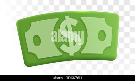 Icône de billet d'un dollar 3D moderne en vert vif. Un symbole financier pour les concepts d'affaires et d'économie. Illustration vectorielle Illustration de Vecteur