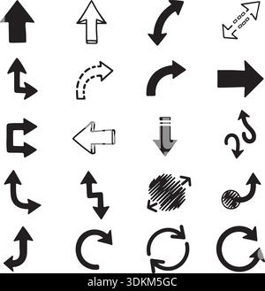 Collection d'icônes de flèche Scribble dessinées à la main avec pointeurs directionnels griffonnés pour les projets de conception créative Illustration de Vecteur