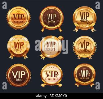 VIP vendeur vecteur étiquettes dorées, badges, médailles Illustration de Vecteur