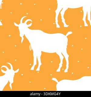 Modèle sans couture avec des chèvres mignonnes drôles, animal de ferme. Dessin de personnages de chèvre. Imprimé de dessin animé de mode pour les enfants. Symbole année. Fond d'animaux, moderne Illustration de Vecteur