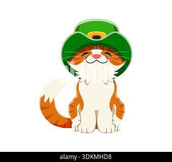 Chat de dessin animé portant un chapeau de leprechaun vert Illustration de Vecteur