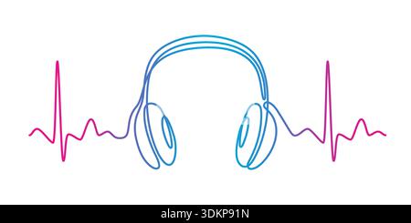 Casque à une ligne entre les battements cardiaques. Dessin continu du casque Illustration de Vecteur