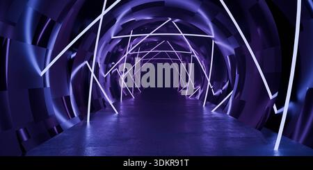 Rendu 3D tunnel géométrique néon violet Banque D'Images