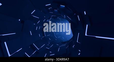 Rendu 3D tunnel géométrique au néon Banque D'Images
