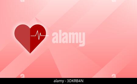 Icône de coeur rouge avec ligne d'impulsion de battement de coeur sur fond géométrique rose. Illustration vectorielle pour la Journée mondiale du cœur Illustration de Vecteur