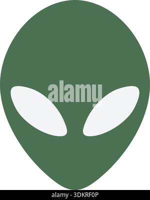 Tête extraterrestre verte minimale avec de grands yeux blancs dans un style graphique simple Illustration de Vecteur
