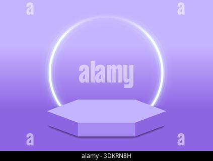 Podium hexagonal violet futuriste avec cercle néon brillant sur fond dégradé. Conception vectorielle Illustration de Vecteur