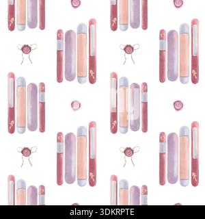Modèle sans couture avec épines de livres, sceau de cire. Illustration aquarelle peinte à la main isolée sur blanc pour textile, emballage, papeterie, papier peint Banque D'Images