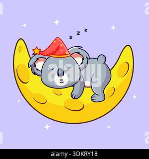 Doux Koala dormir paisiblement sur un croissant de lune illustration vectorielle dessin animé Illustration de Vecteur