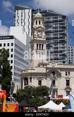 Tour de l'horloge de l'hôtel de ville d'Auckland, Auckland, Nouvelle-Zélande. Banque D'Images