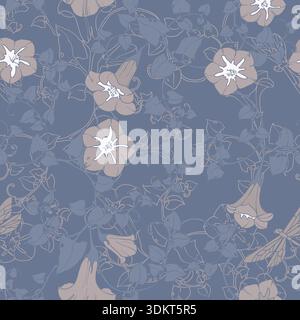 Motif sans couture fleurs bouclées de bindweed. Illustration de couleur vectorielle florale. Illustration de Vecteur