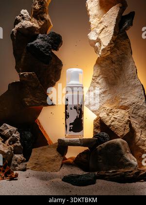 bouteille cosmétique entre la chambre Banque D'Images