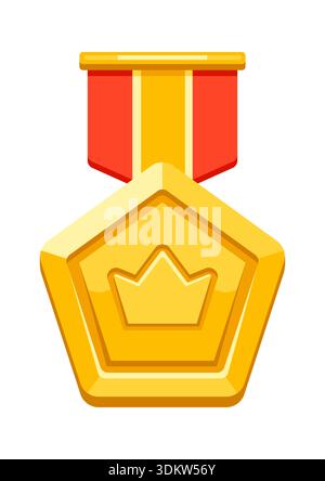 Médaille d'or avec ruban et couronne. Prix du jeu pour les gagnants. Illustration de prix pour compétitions sportives. Illustration de Vecteur