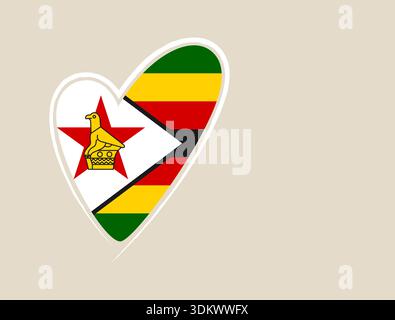 Drapeau du Zimbabwe à l'intérieur d'une forme de coeur sur un fond neutre montrant l'amour et la fierté patriotique pour le pays.. Illustration de Vecteur