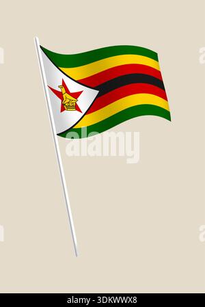 Drapeau du Zimbabwe agitant sur un mât de drapeau, une illustration vectorielle détaillée représentant la fierté nationale et l'identité. Illustration de Vecteur