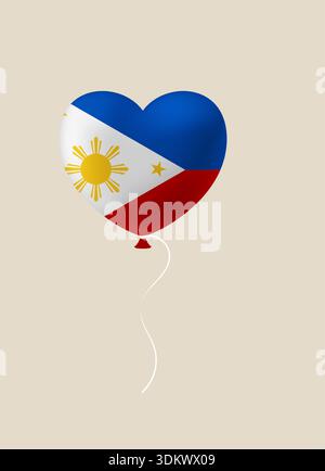 Drapeau des Philippines à l'intérieur d'un ballon en forme de coeur flottant comme un symbole d'amour pour une célébration patriotique nationale. Illustration de Vecteur