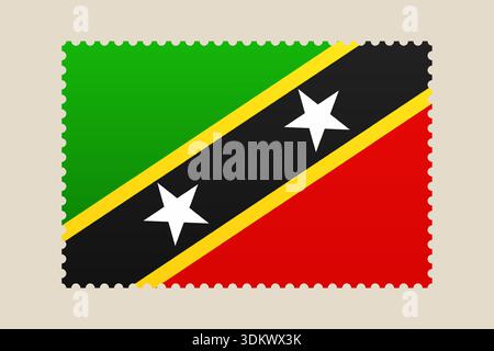 Drapeau national de Saint-Kitts-et-Nevis représenté comme une icône vectorielle de timbre-poste pour le voyage et la communication officielle. Illustration de Vecteur