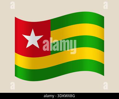 Agitant drapeau du Togo illustration vectorielle, symbole national officiel de la République togolaise pour les thèmes patriotiques.. Illustration de Vecteur