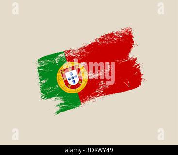 Drapeau national portugais avec un coup de pinceau grunge en détresse, une illustration vectorielle artistique représentant un design moderne patriotique. Illustration de Vecteur